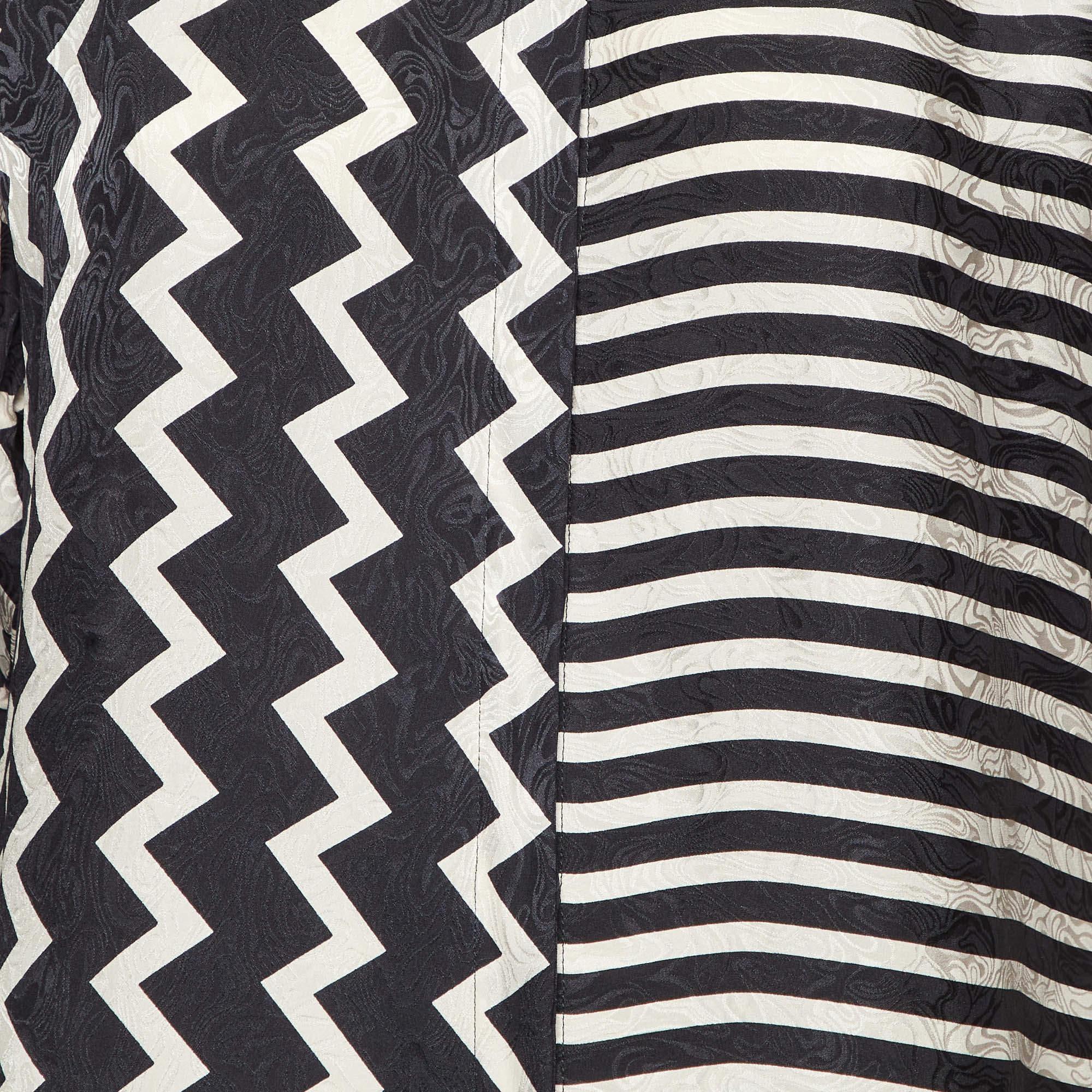 Nero Stella McCartney Black/White Chevron & Stripes Print Jacquard Silk Shirt S. S. White in vendita