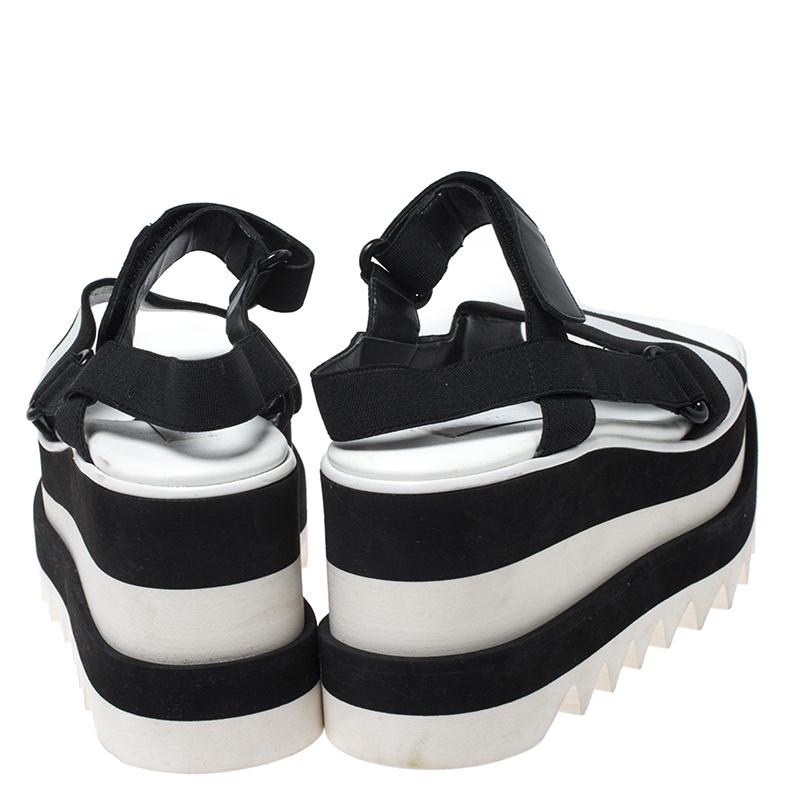 Stella McCartney Black/White Fabric Sneak Elyse Platform Sandals Size 35.5 In Excellent Condition In Dubai, Al Qouz 2