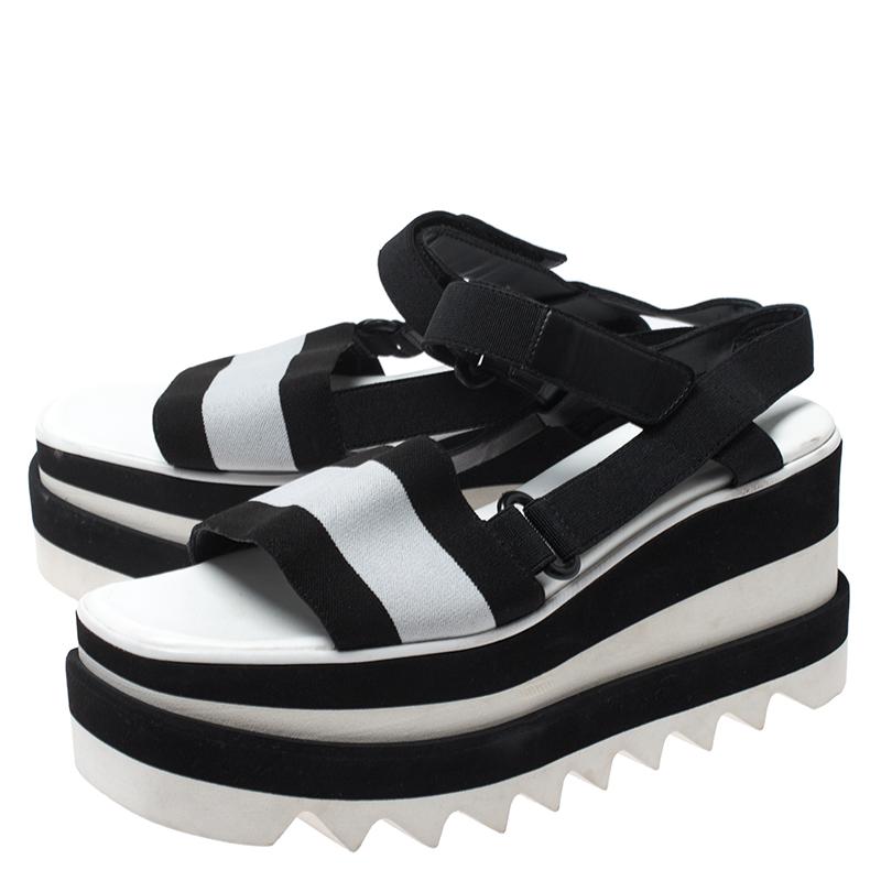 Women's Stella McCartney Black/White Fabric Sneak Elyse Platform Sandals Size 35.5