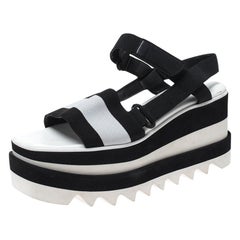 Stella McCartney Black/White Fabric Sneak Elyse Platform Sandals Size 35.5