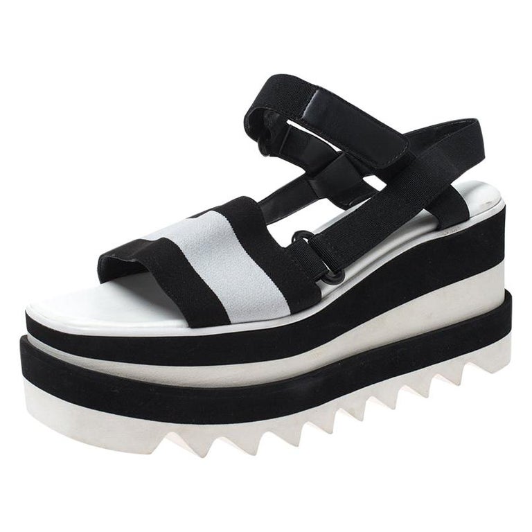 Stella McCartney Black/White Fabric Sneak Elyse Platform Sandals Size 35.5  For Sale at 1stDibs | stella mccartney platform sandals