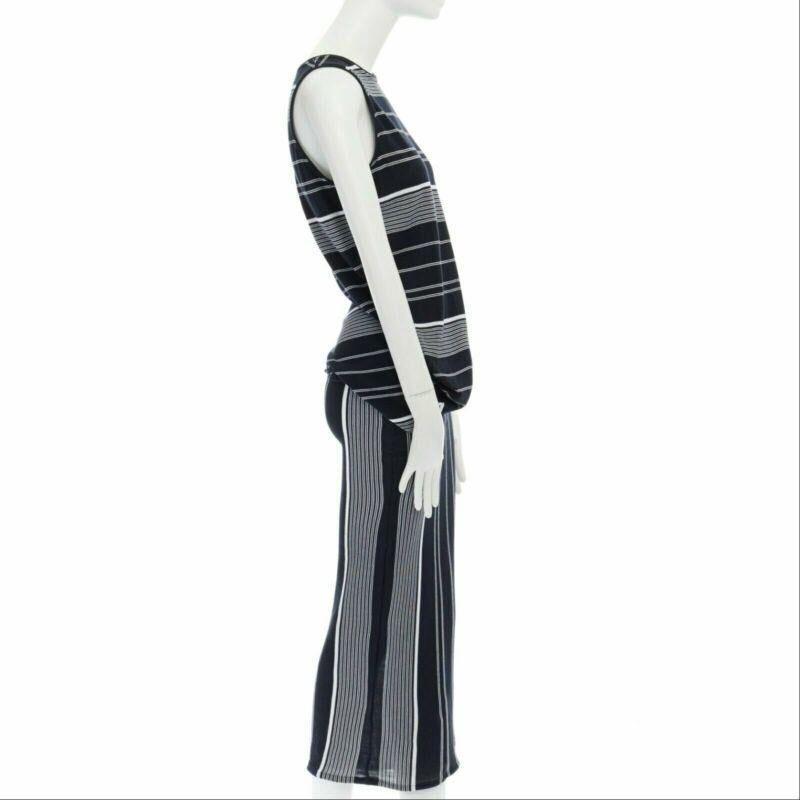 STELLA MCCARTNEY black white stripe knit draped waist stretch dress IT38 XS In New Condition For Sale In Hong Kong, NT