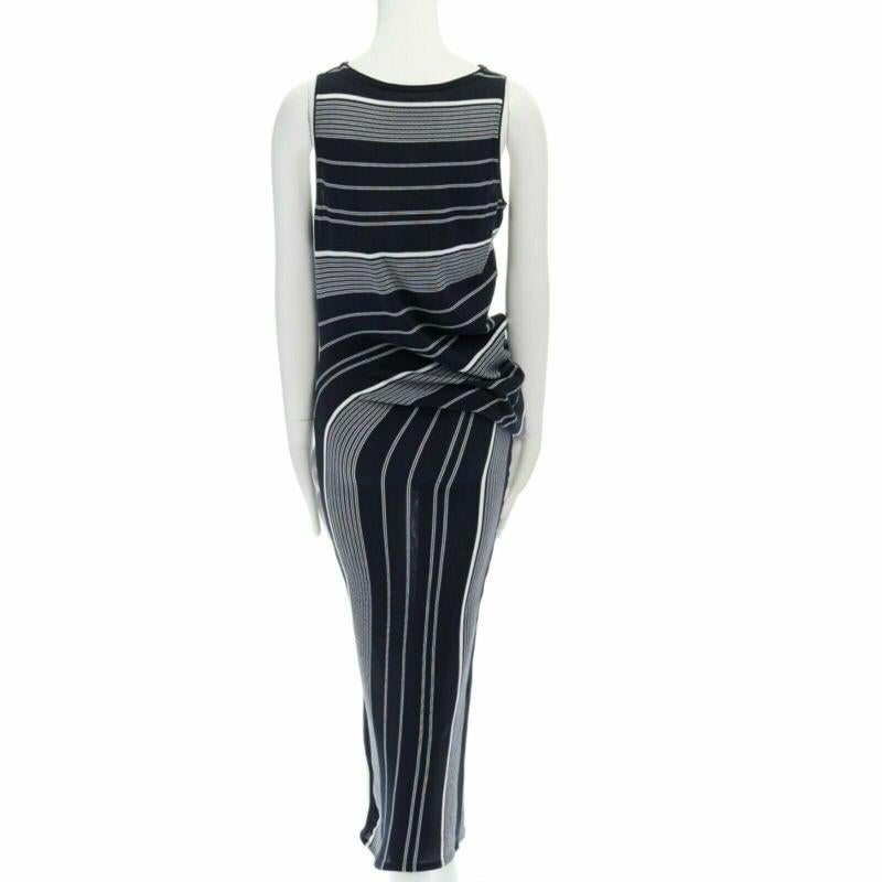 Women's STELLA MCCARTNEY black white stripe knit draped waist stretch dress IT38 XS For Sale