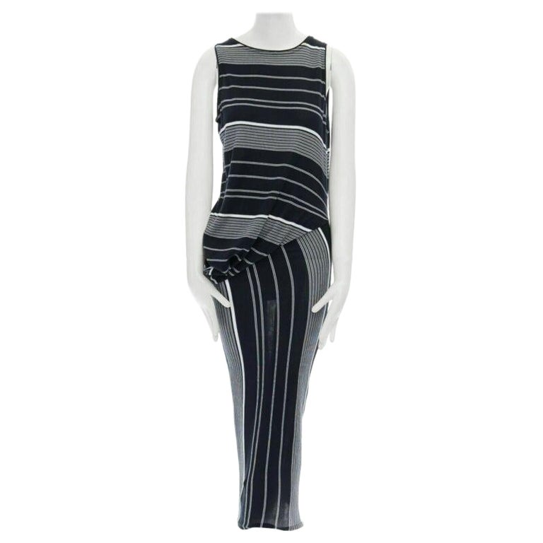 STELLA MCCARTNEY black white stripe knit draped waist stretch dress IT38 XS  For Sale at 1stDibs