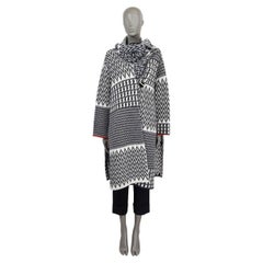 STELLA MCCARTNEY black white wool 2020 ZIGZAG ASYMMETRIC KNIT COAT Jacket S