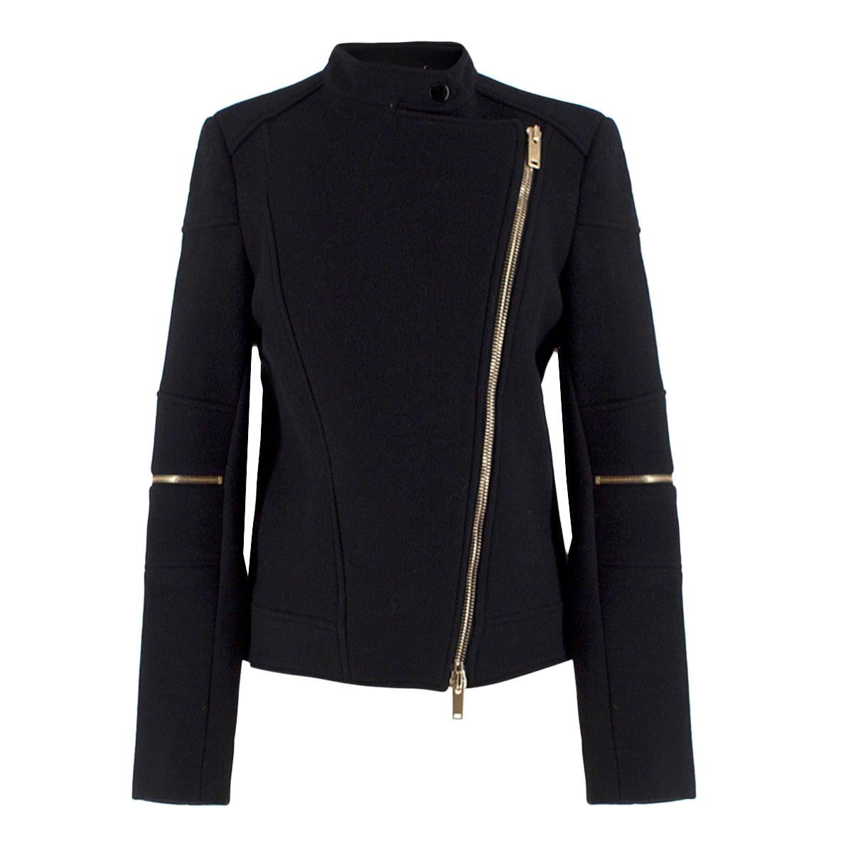 Stella McCartney Black Wool-blend Asymmetric Jacket IT 40 For Sale