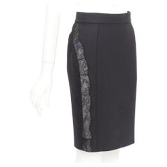 STELLA MCCARTNEY black wool blend lace side panels cut out pencil skirt IT 38 XS