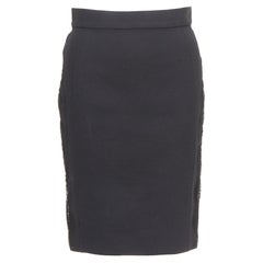 STELLA MCCARTNEY black wool blend lace side panels cut out pencil skirt IT 38 XS