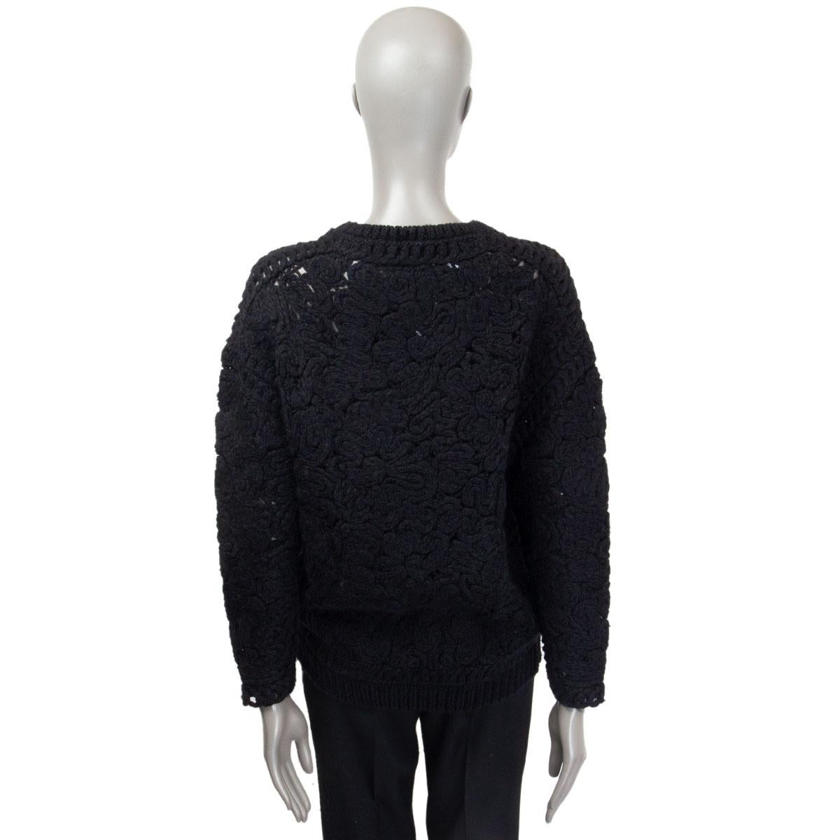 Women's STELLA MCCARTNEY black wool FLORAL CHUNKY KNIT ROUND NECK Sweater 38 XS For Sale