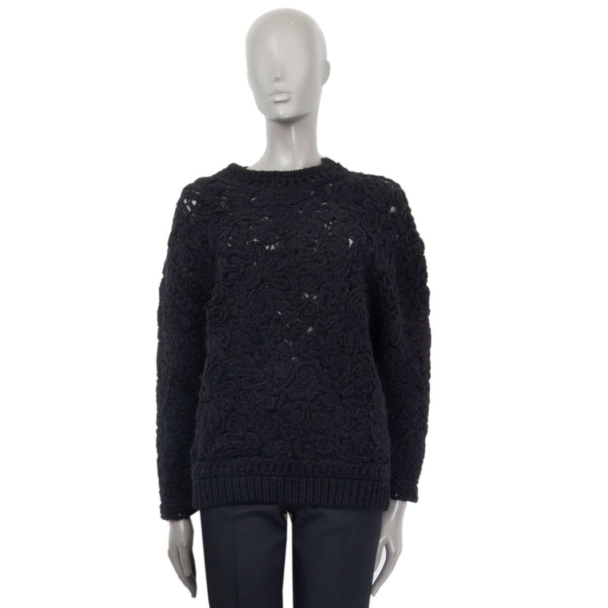 STELLA MCCARTNEY black wool FLORAL CHUNKY KNIT ROUND NECK Sweater 38 XS For Sale