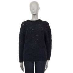 STELLA MCCARTNEY black wool FLORAL CHUNKY KNIT ROUND NECK Sweater 38 XS