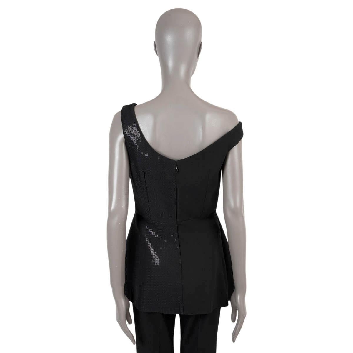 Black STELLA MCCARTNEY black wool-silk 2015 DIXIE ASYMMETRIC SEQUIN Top Shirt 44 L For Sale