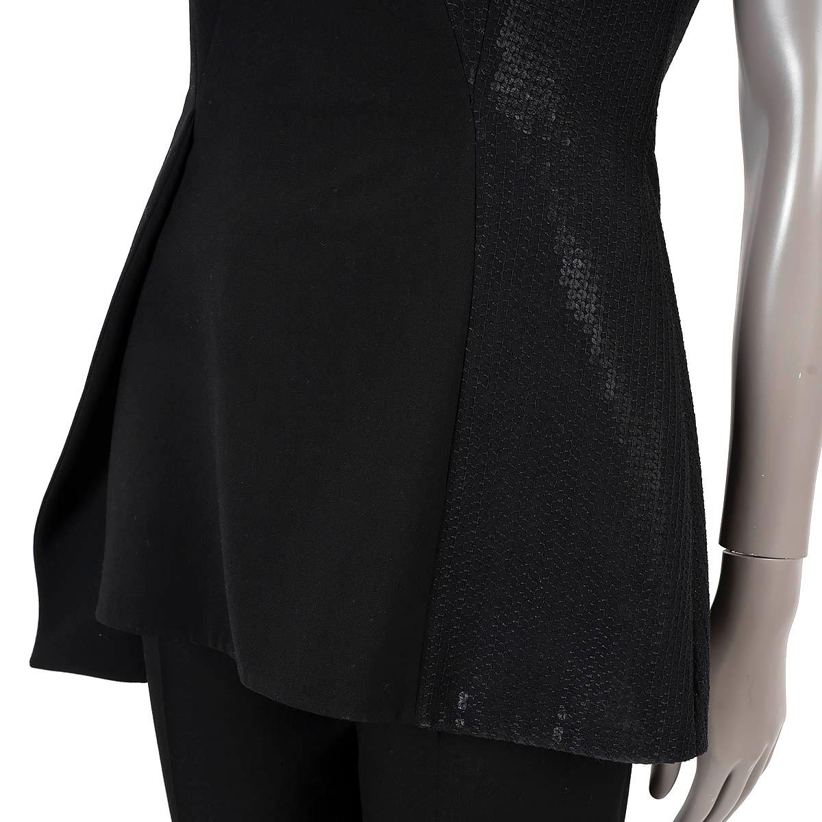 STELLA MCCARTNEY black wool-silk 2015 DIXIE ASYMMETRIC SEQUIN Top Shirt 44 L For Sale 1
