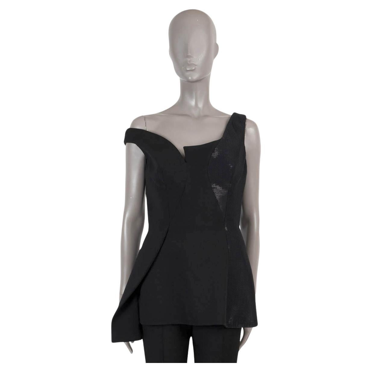 STELLA MCCARTNEY black wool-silk 2015 DIXIE ASYMMETRIC SEQUIN Top Shirt 44 L For Sale