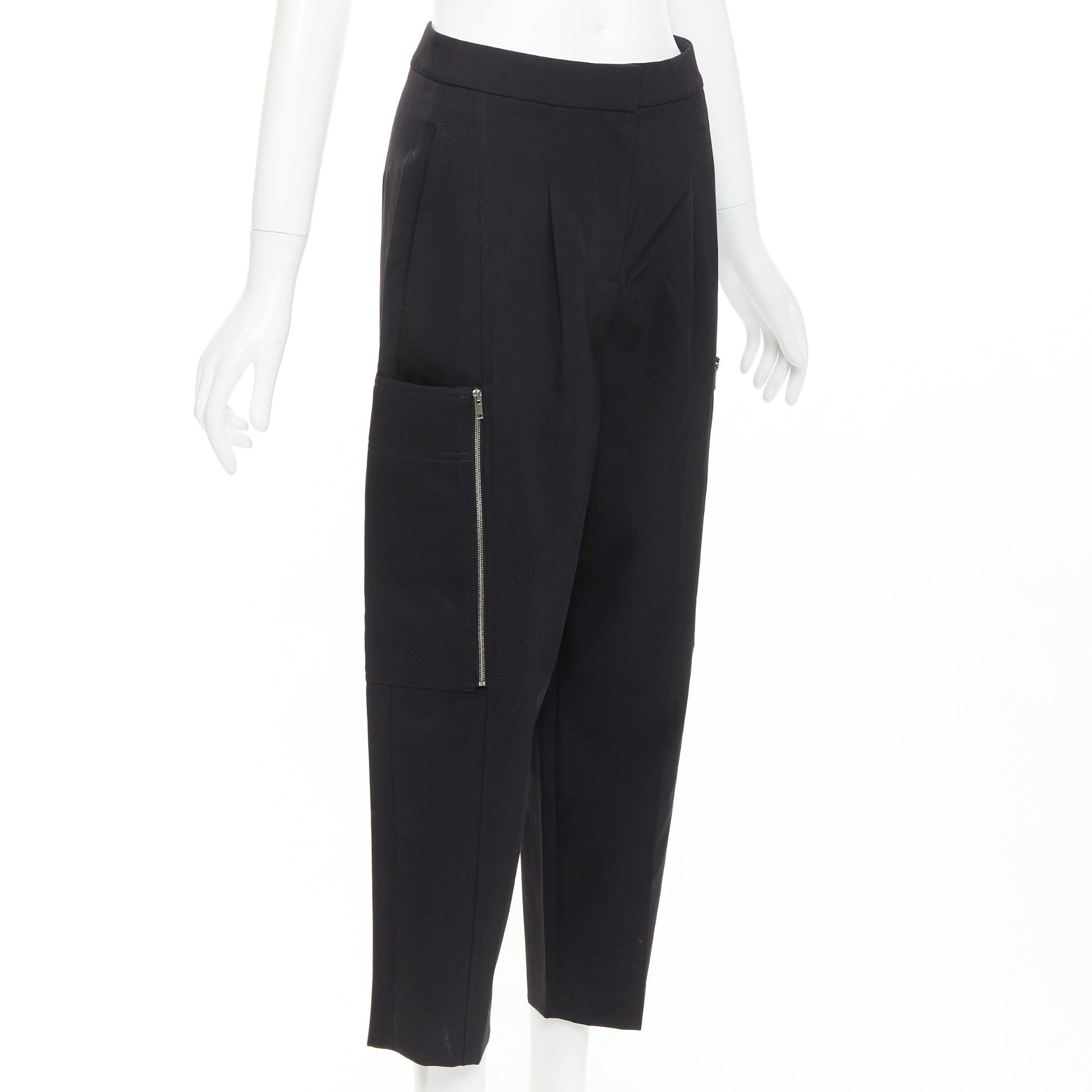 Noir Stella McCartney pantalon fuselé en sergé de laine noir avec fermeture éclair argentée IT36 XXS en vente