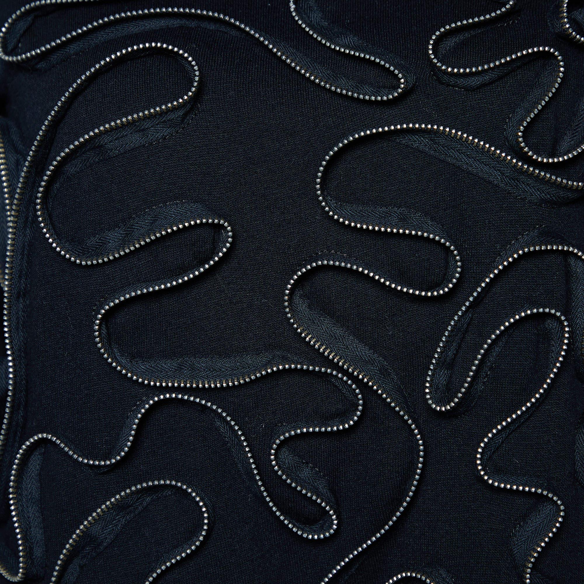 Stella McCartney Black Zipper Squiggle Cotton Knit Sweatshirt XS In Good Condition For Sale In Dubai, Al Qouz 2
