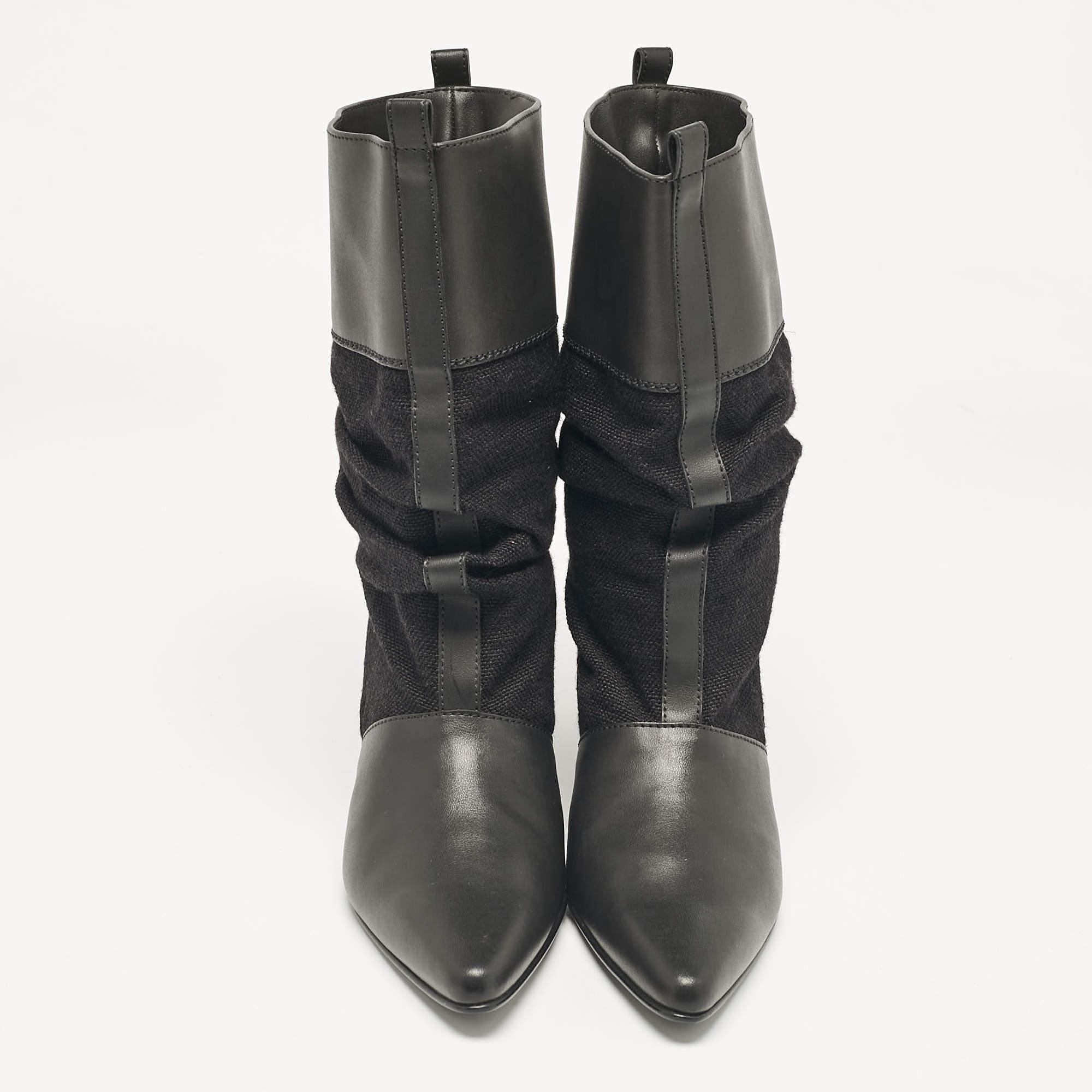 Black Stella McCartney Blck Canvas Faux Leather Pointed Toe Ankle Length Boots Size 36 For Sale