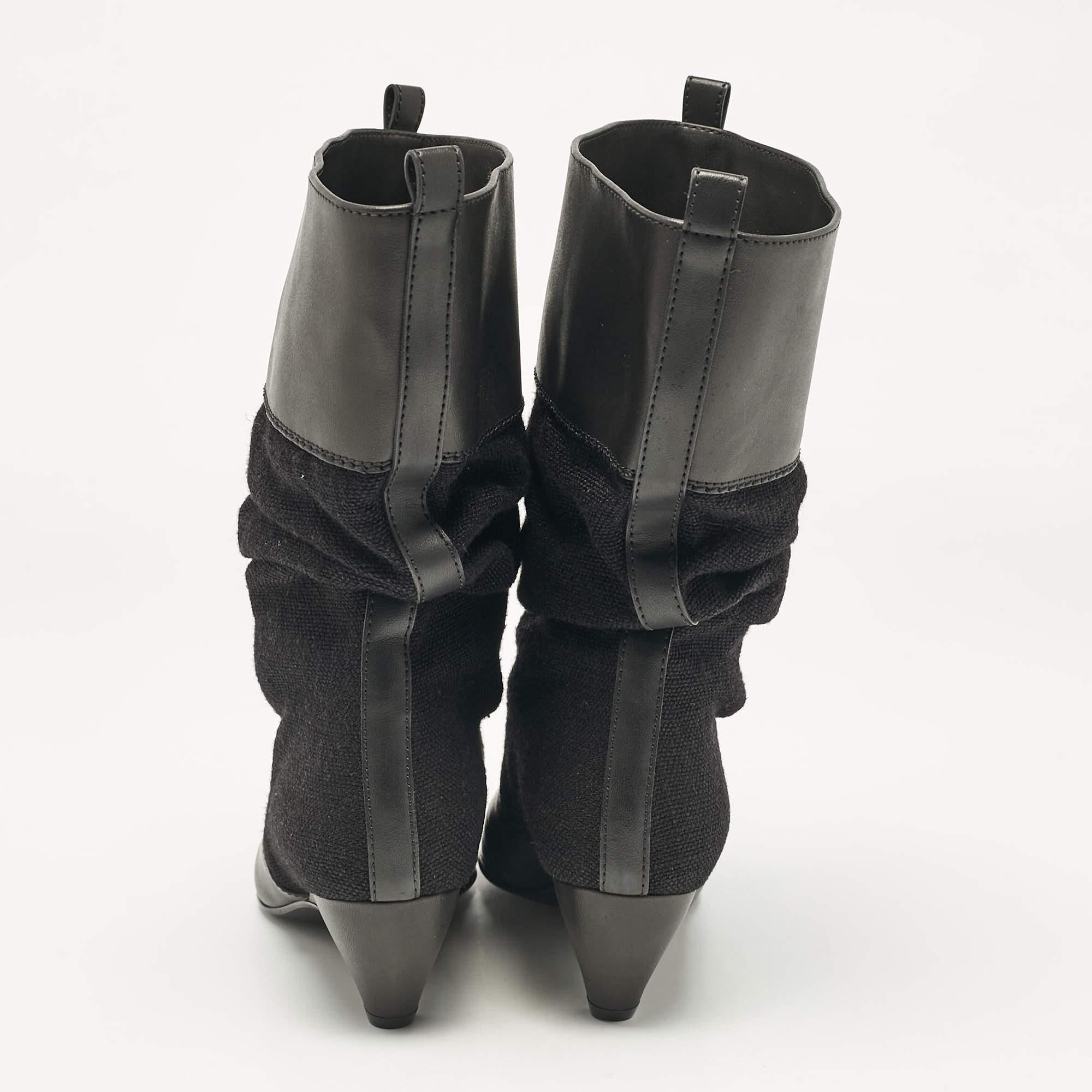 Women's Stella McCartney Blck Canvas Faux Leather Pointed Toe Ankle Length Boots Size 36 For Sale