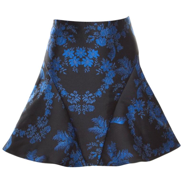 Stella McCartney Blue and Black Floral Jacquard Flounce Skirt S