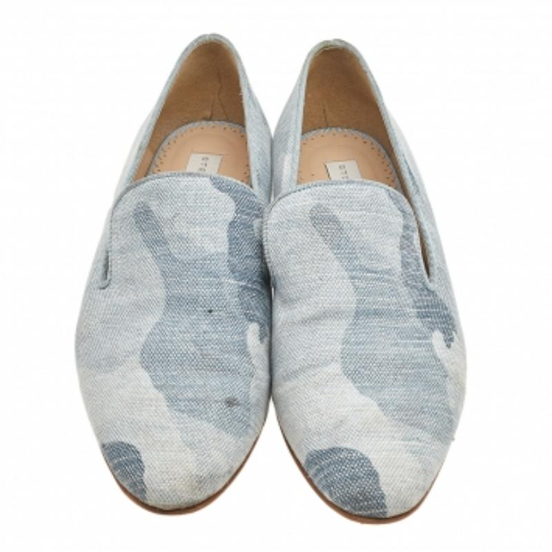 Gray Stella McCartney Blue Camo Print Canvas Smoking Slippers Size 38
