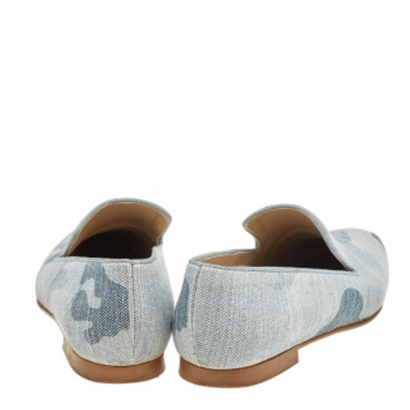 Stella McCartney Blue Camo Print Canvas Smoking Slippers Size 38 In Good Condition In Dubai, Al Qouz 2