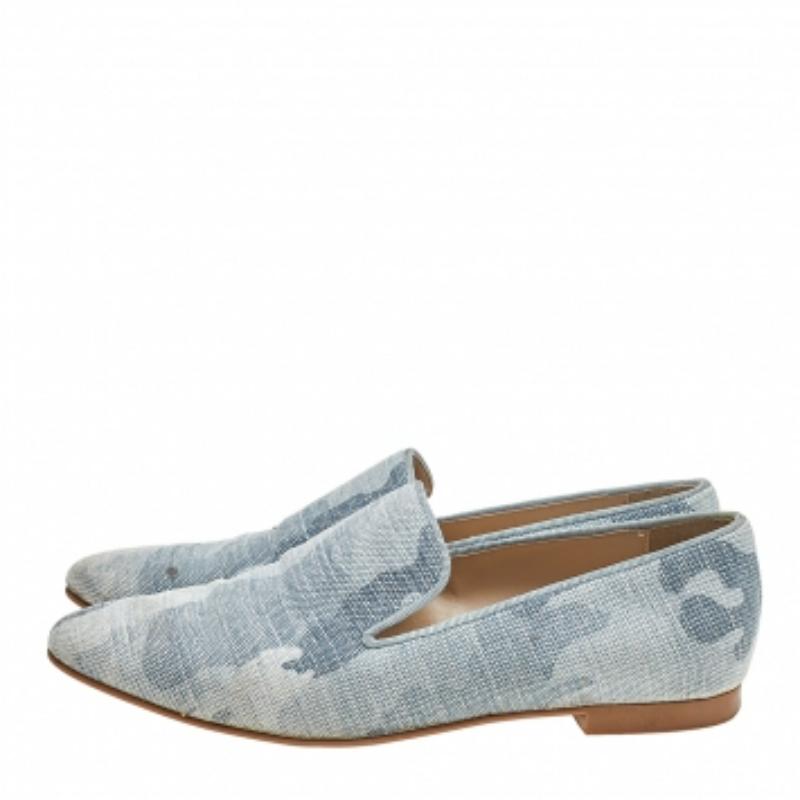 Stella McCartney Blue Camo Print Canvas Smoking Slippers Size 38 1