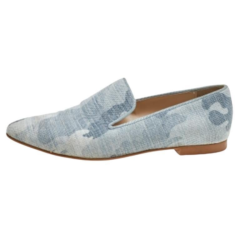 Stella McCartney Blue Camo Print Canvas Smoking Slippers Size 38