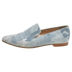 Stella McCartney Blue Camo Print Canvas Smoking Slippers Size 38