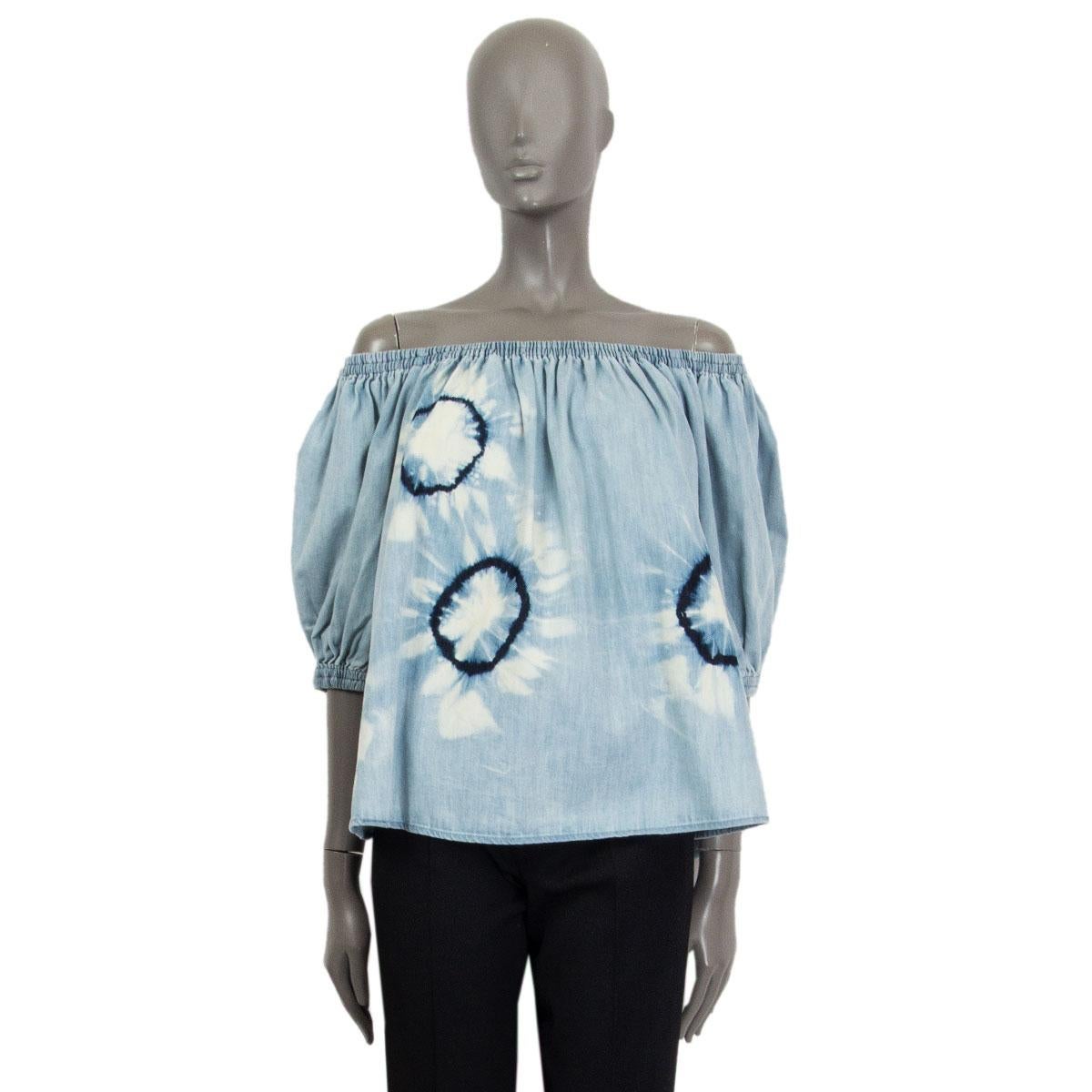 Blue STELLA MCCARTNEY blue cotton TIE-DYE DENIM OFF SHOULDER Blouse Shirt 40 S For Sale