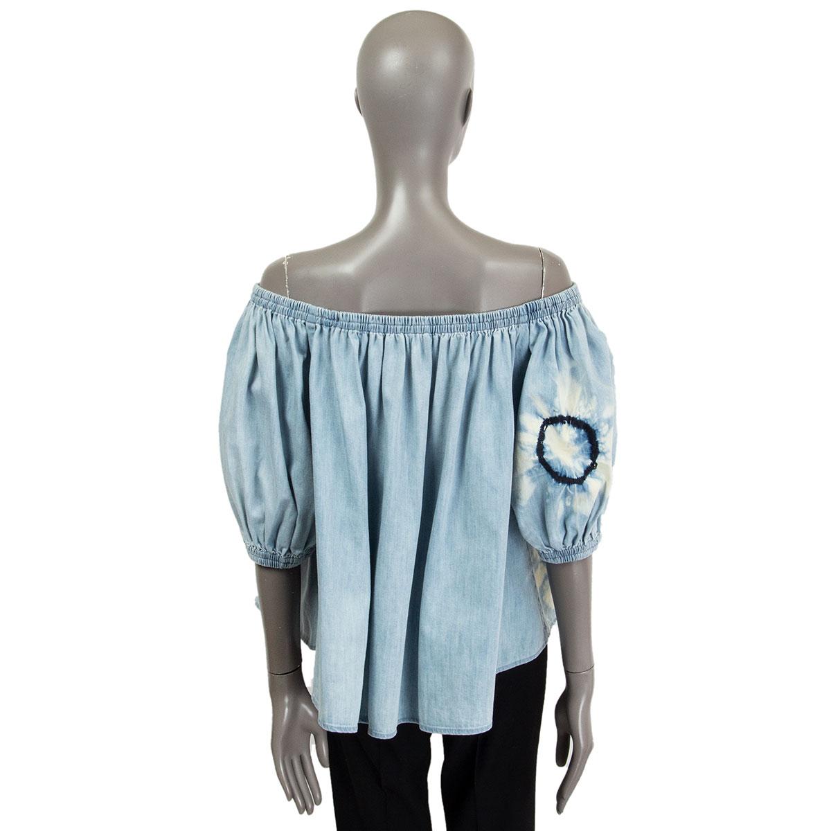 Women's STELLA MCCARTNEY blue cotton TIE-DYE DENIM OFF SHOULDER Blouse Shirt 40 S For Sale