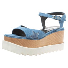Stella McCartney Blue Denim Elyse Platform Ankle Strap Sandals Size 40