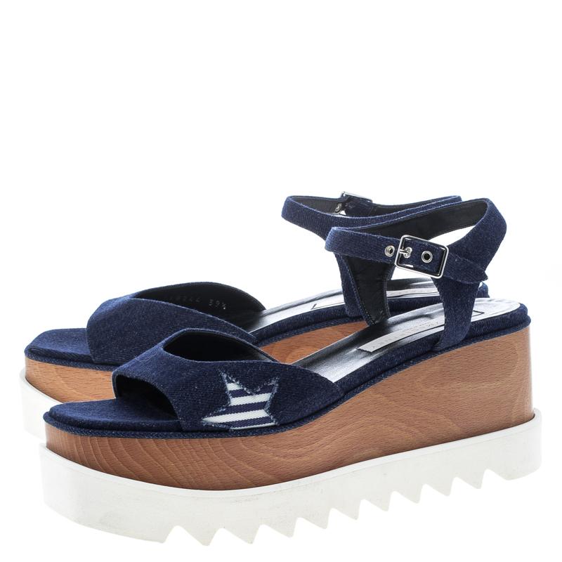 Brown Stella McCartney Blue Denim Elyse Star Platform Sandals Size 39.5