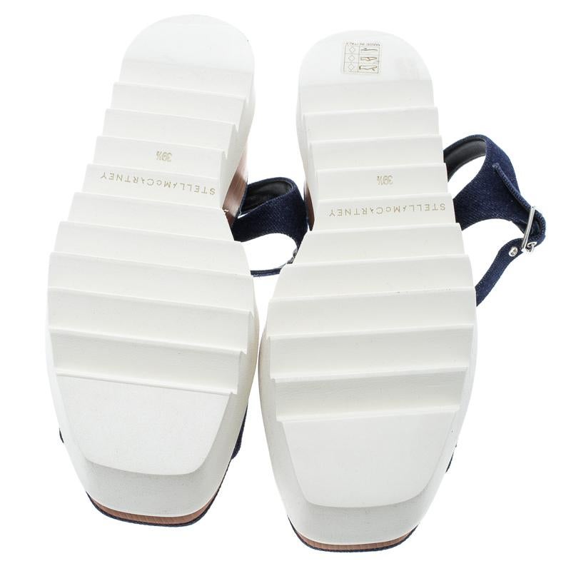 Stella McCartney Blue Denim Elyse Star Platform Sandals Size 39.5 In New Condition In Dubai, Al Qouz 2