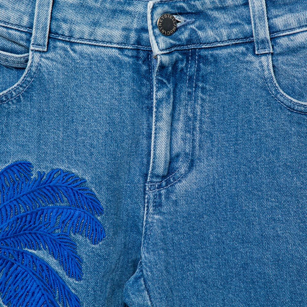 Stella McCartney Blue Denim Palm Embroidered Flared Jeans M In Good Condition In Dubai, Al Qouz 2