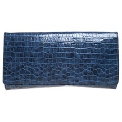 Stella McCartney Blue Faux Croc Leather Oversized Flap Clutch