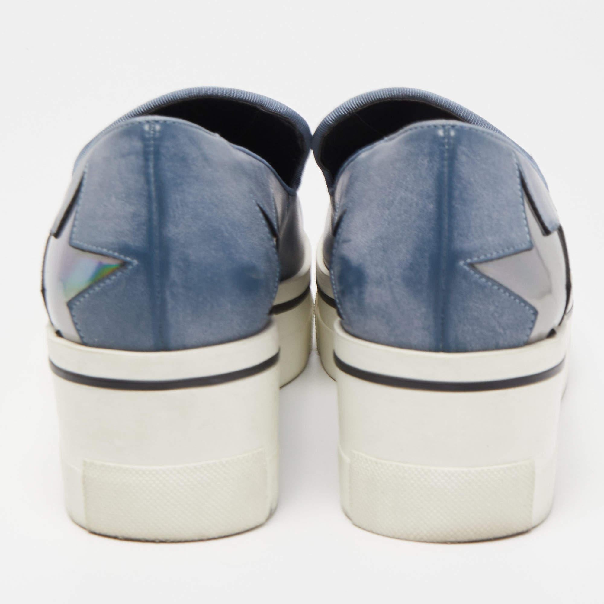 Women's Stella McCartney Blue Faux Leather Binx Star Sneakers Size 36 For Sale