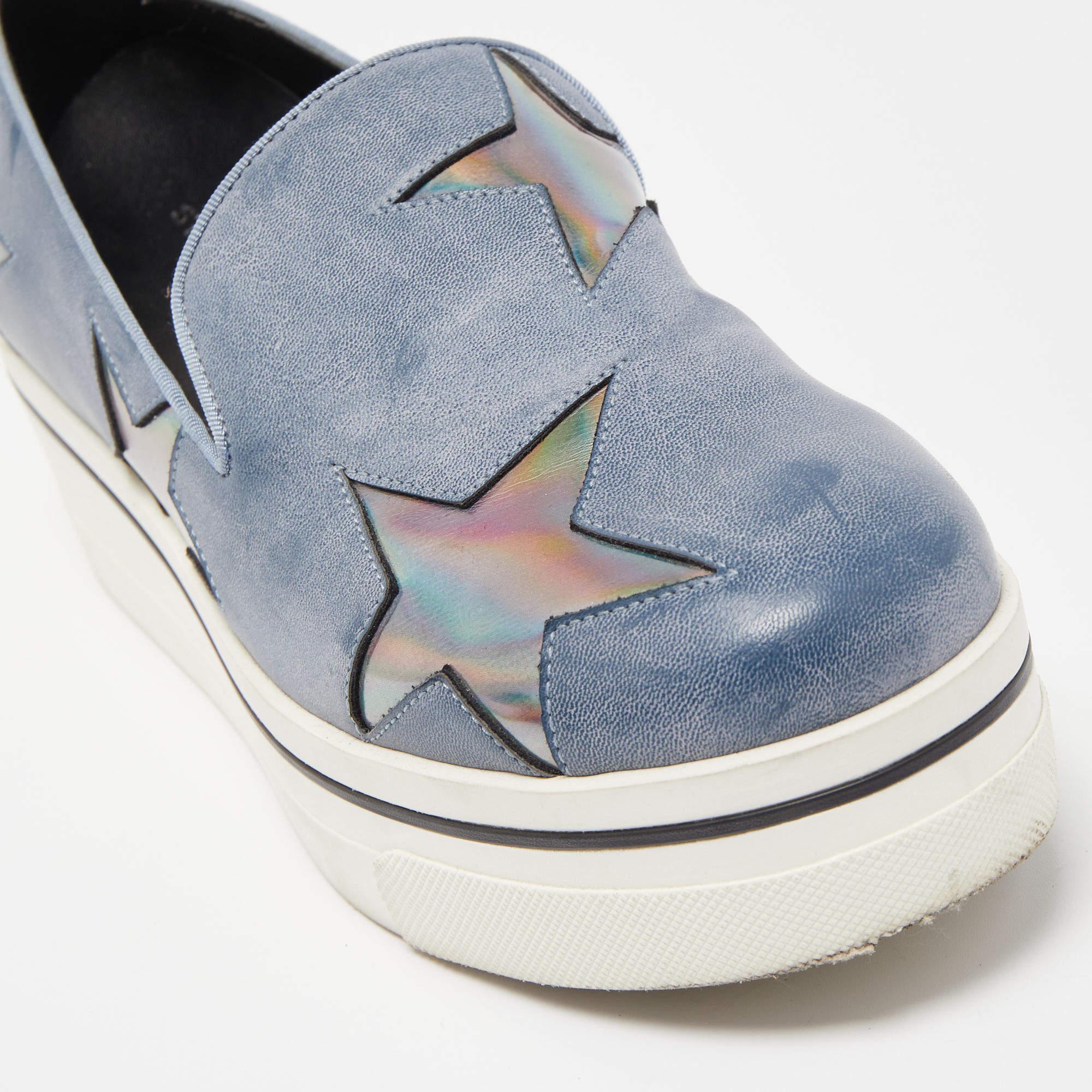 Stella McCartney Blue Faux Leather Binx Star Sneakers Size 36 For Sale 2