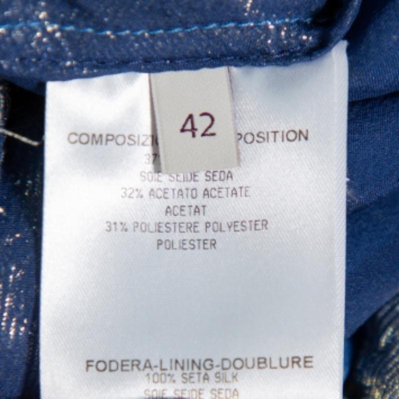 Stella McCartney Blue Floral Lamé Asymmetrical Hem Top M In Good Condition For Sale In Dubai, Al Qouz 2