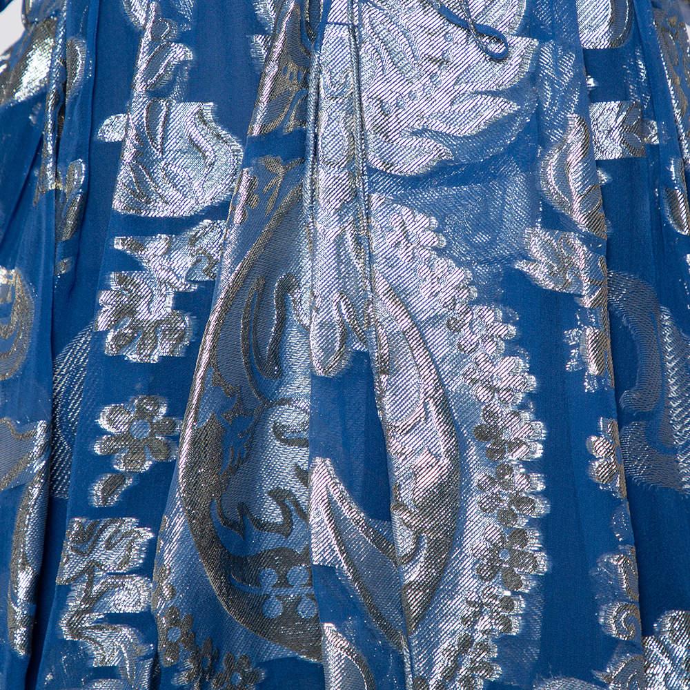 Women's Stella McCartney Blue Floral Lamé Asymmetrical Hem Top M