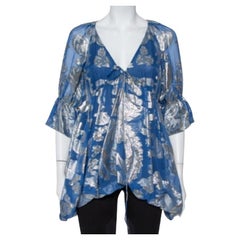 Stella McCartney Blue Floral Lamé Asymmetrical Hem Top M