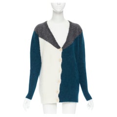 STELLA MCCARTNEY blue grey cream wool mohair colorblocked cardigan IT34 XXS