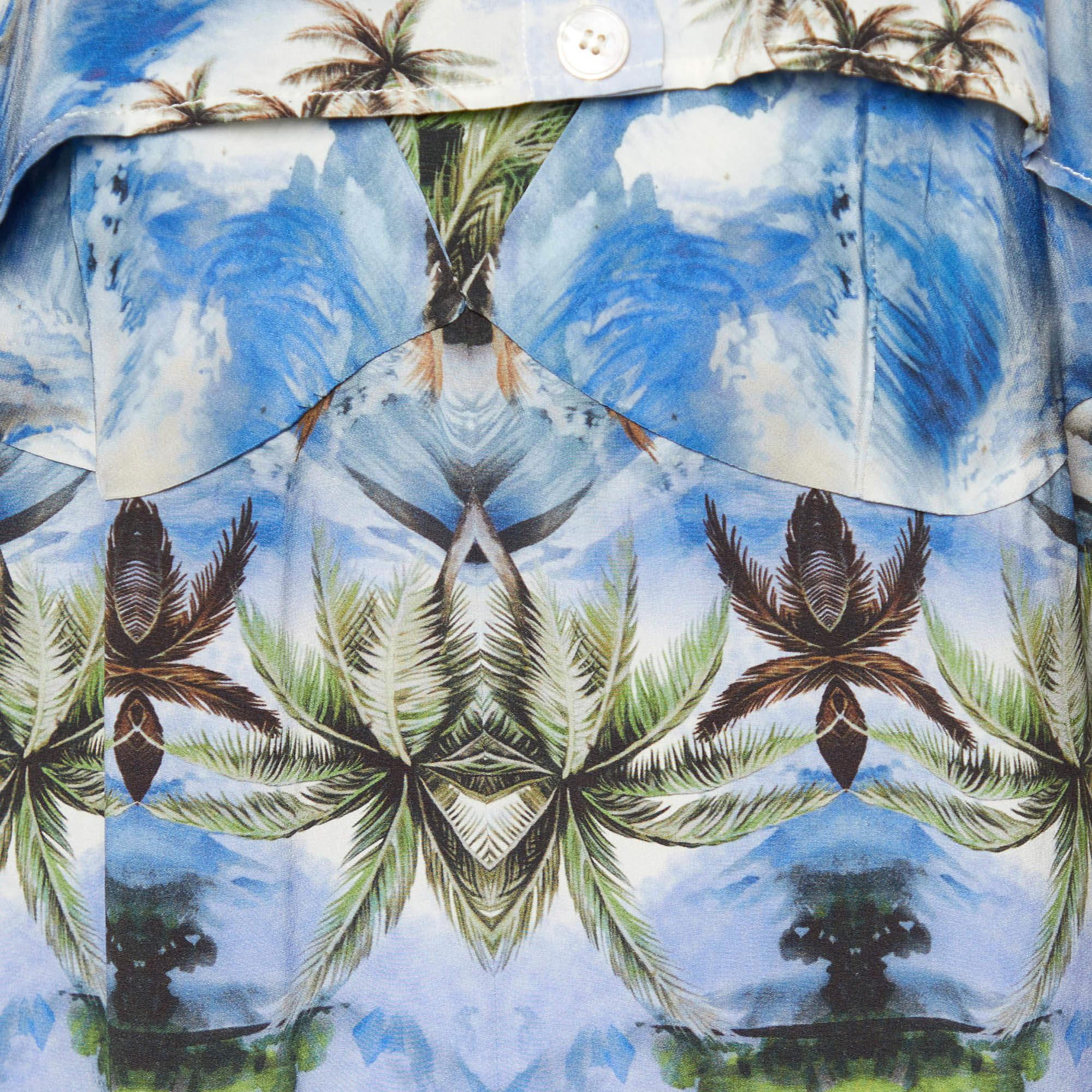 Gray Stella McCartney Blue Hawaiian Printed Silk Jumpsuit & Cropped Shrug M