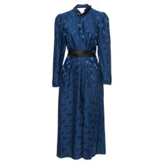 Stella McCartney Blue Horse Jacquard Silk Belted Maxi Dress S