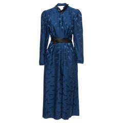 Stella McCartney Blaues Pferd Jacquard-Maxikleid aus Seide mit Gürtel S