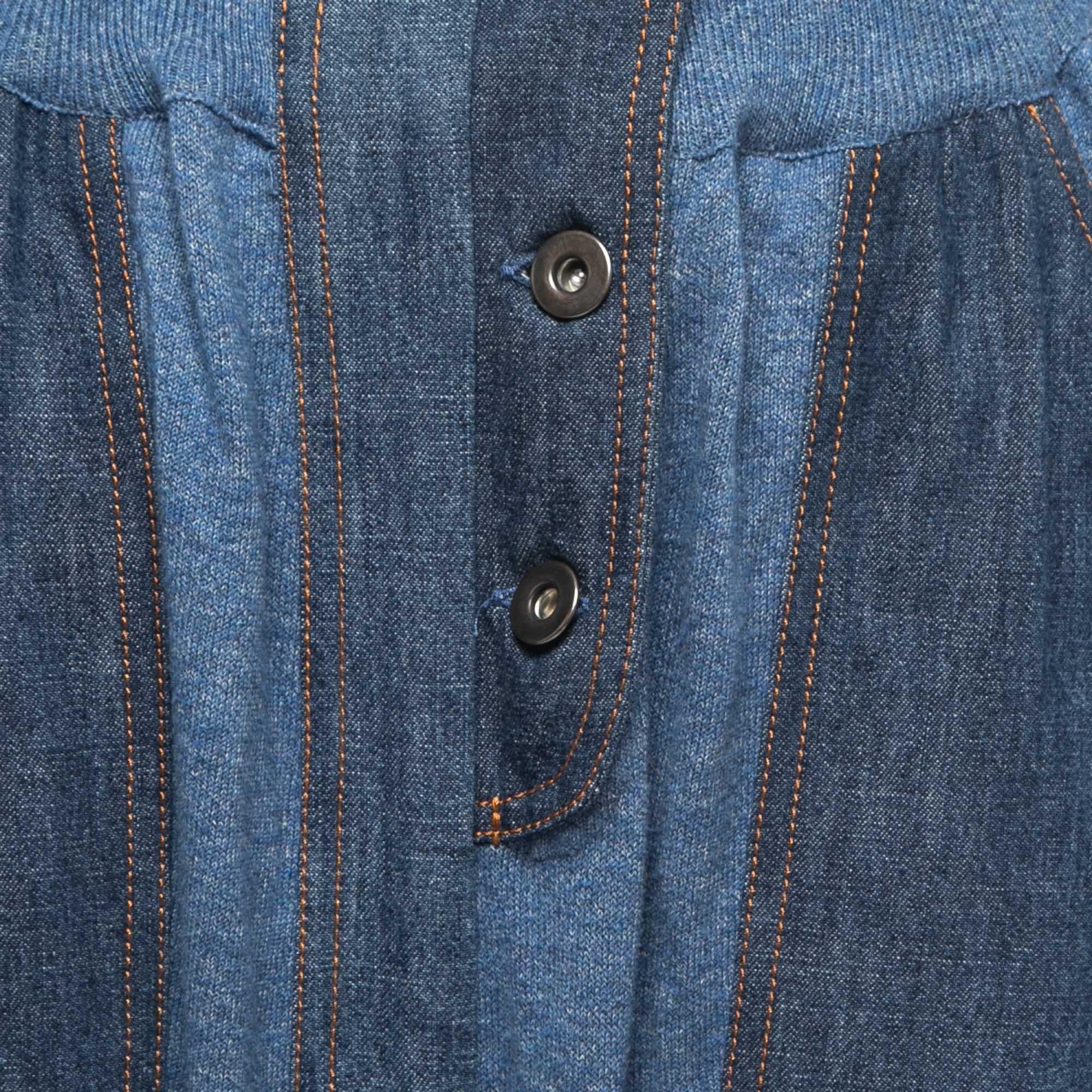 Gray Stella McCartney Blue Knit Ruched High Waist Pants XS For Sale