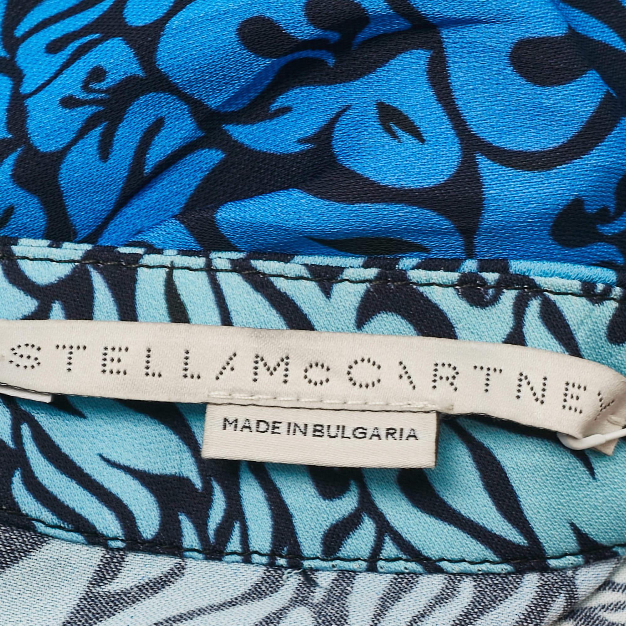 Women's Stella McCartney Blue Printed Crepe de Chine Midi Skirt S For Sale