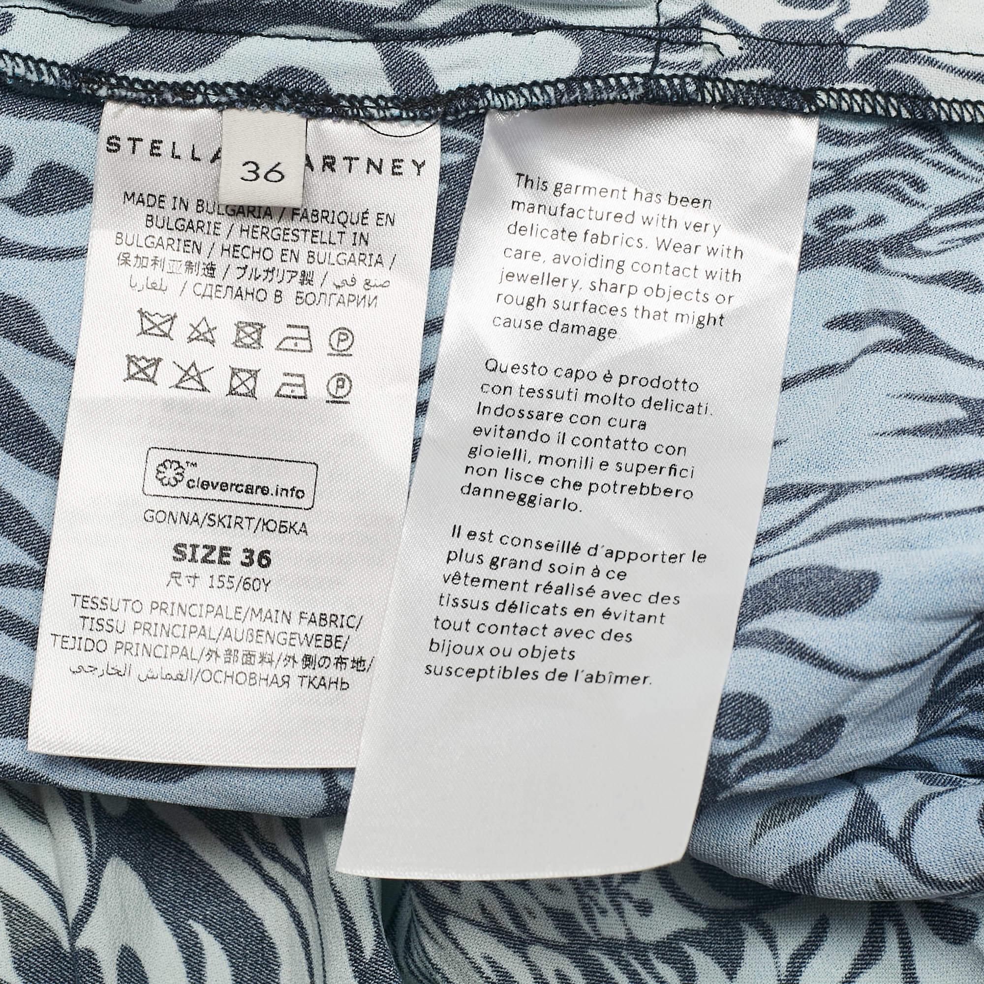 Stella McCartney Blue Printed Crepe de Chine Midi Skirt S For Sale 1