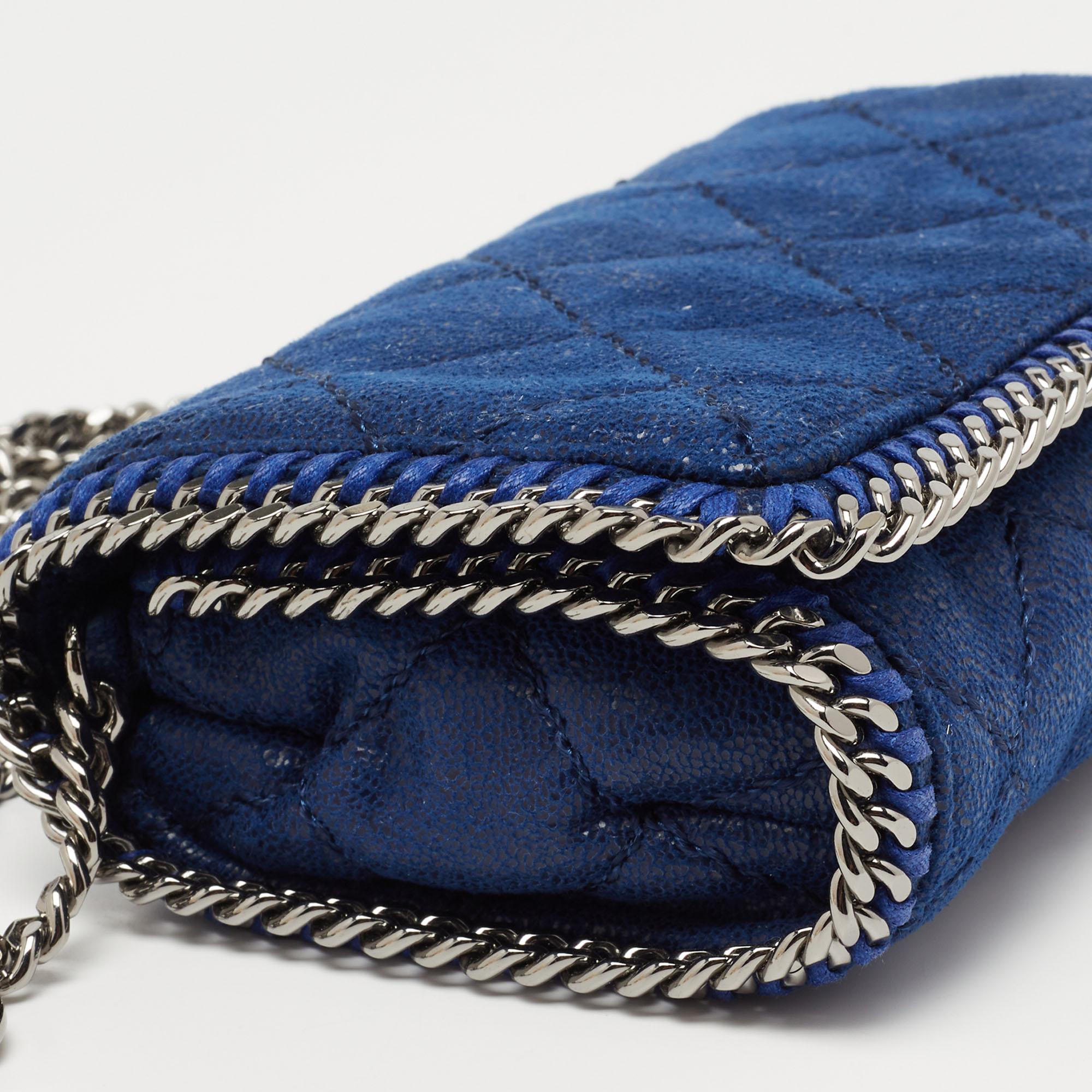 Stella McCartney Blue Quilted Faux Suede Falabella Flap Shoulder Bag 5