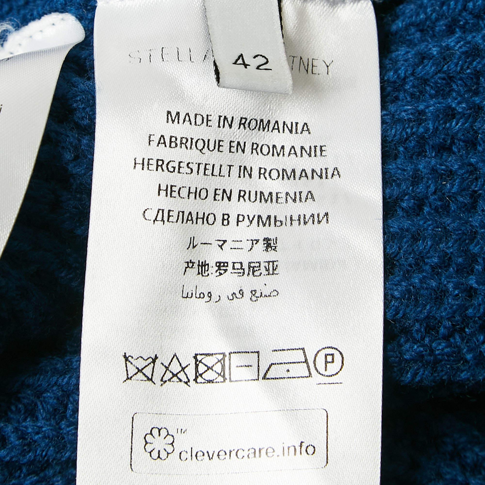 Stella McCartney Blue Rib Knit Asymmetrical Button Oversized Sweater M For Sale 1