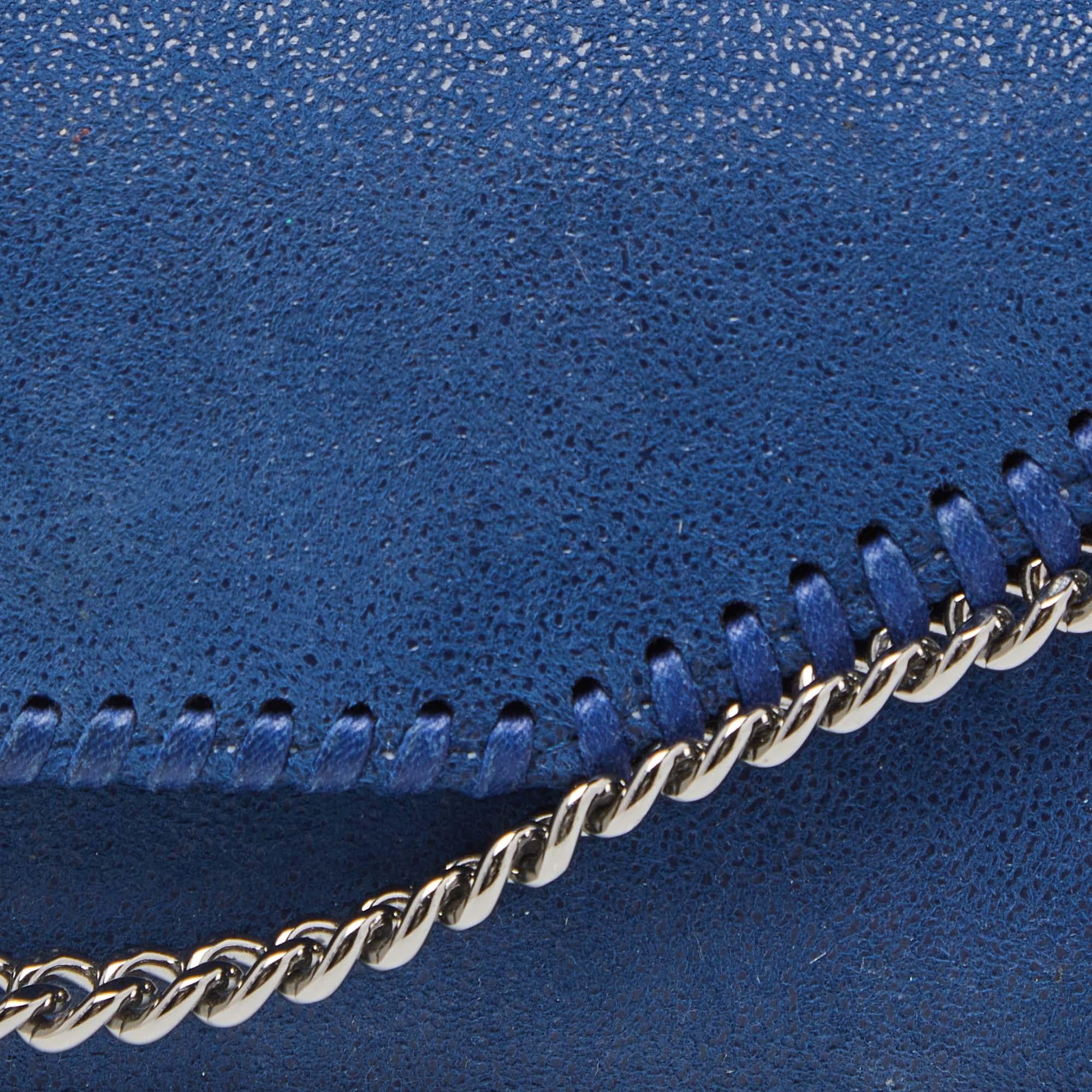 Stella McCartney Blue Shimmer Faux Suede Falabella Flap Wallet In Excellent Condition For Sale In Dubai, Al Qouz 2